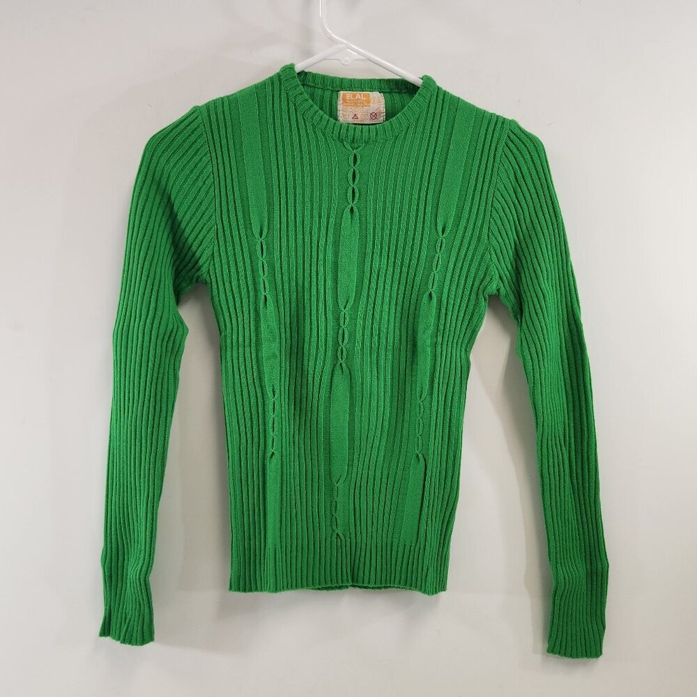 Vintage Elal Fashions Green Cable Knit Sweater Size Small
